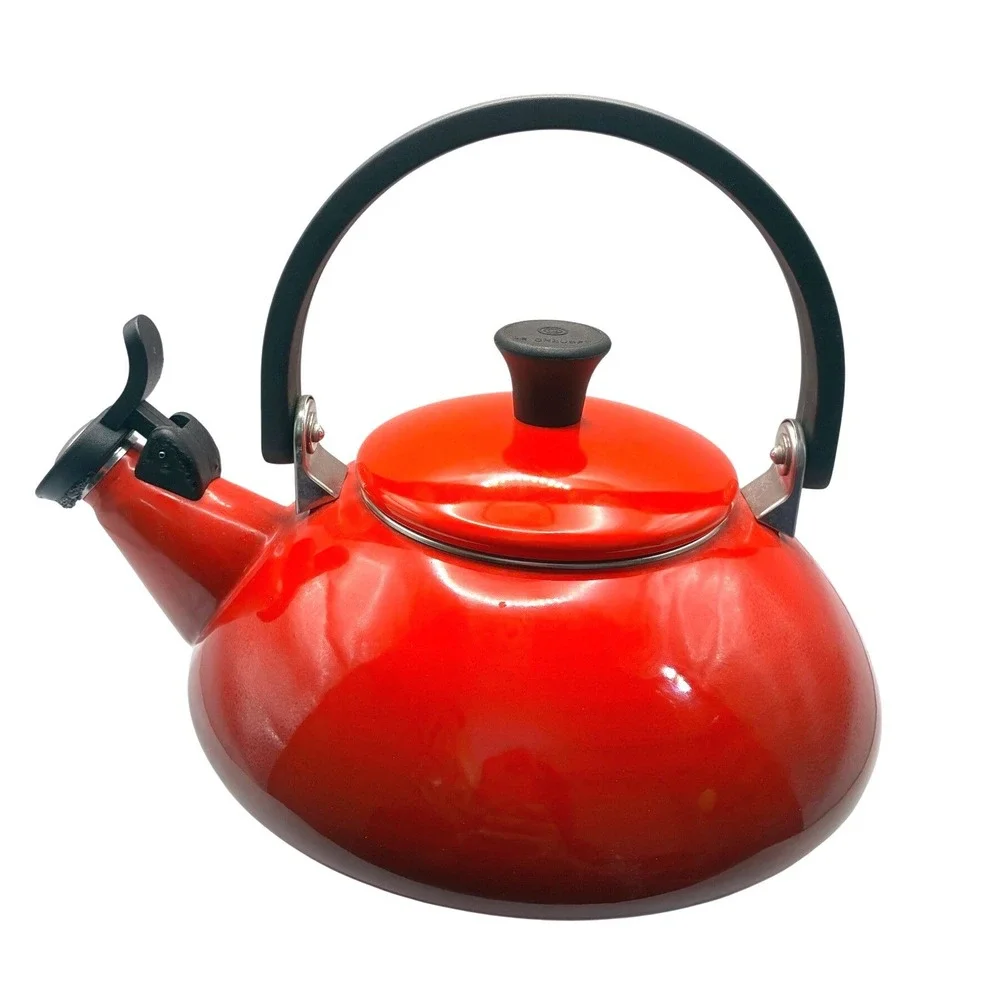 Le Creuset Zen Tea Kettle 1.6 Qt Cerise Red Enamel on Steel Whistling Stovetop